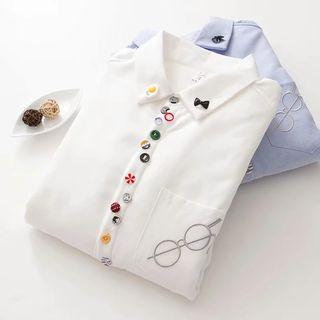 Buttoned Detail Fleece-lining Blouse