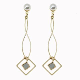Faux Pearl Square Dangle Earring Soft-padded Clip On Earring - Gold - One Size