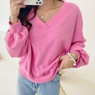 V-neck Pastel Color Sweatshirt