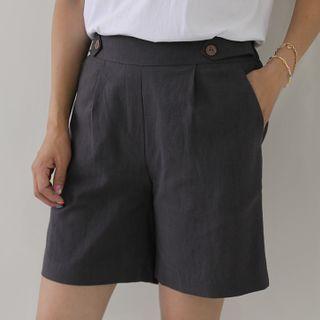 Button-tab Linen Blend Shorts