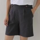 Button-tab Linen Blend Shorts