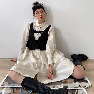 Set: Long-sleeve Shirt Dress + Tank Top