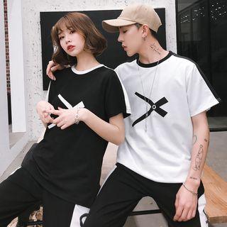 Couple Matching Short-sleeve Print T-shirt / Lettering Sweatpants