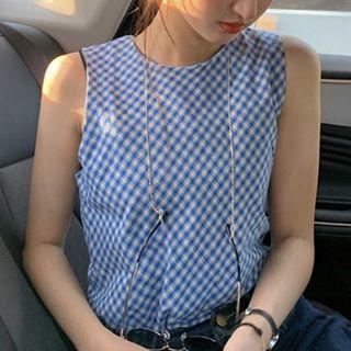 Plaid Tank Top Ble - One Size