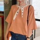 Mock Two-piece Short-sleeve Dotted Panel T-shirt