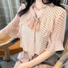 Short-sleeve Dotted Frill Trim Top