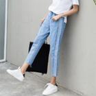 Color Panel High Waist Cropped Jeans