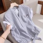 Sleeveless Hedgehog Embroidered Striped Blouse