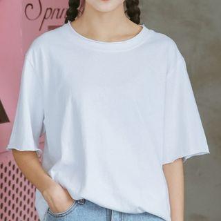 Crew-neck Plain Short-sleeve Top