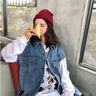 Loose-fit Denim Vest As Figure - One Size