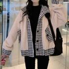 Houndstooth Faux Shearling Button Jacket