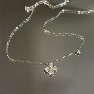 Rhinestone Floral Pendant Sterling Silver Necklace