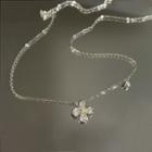 Rhinestone Floral Pendant Sterling Silver Necklace