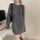 Buckled Cable Knit Mini Sweater Dress
