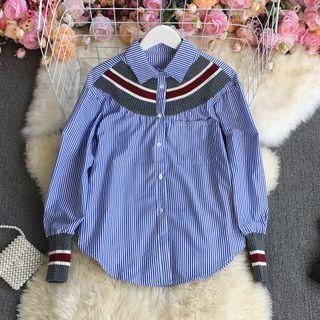 Color Block Knit Panel Shirt