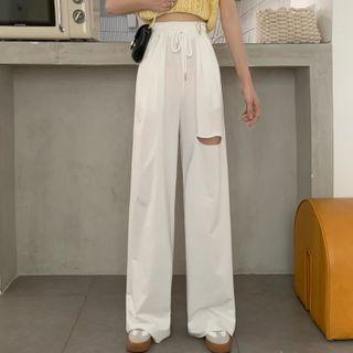 Distressed Drawstring Wide Leg Sweatpants