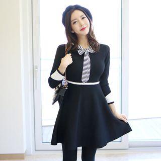 Bow-tied Gather-waist A-line Dress