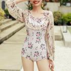 Long-sleeve Ruffled Floral Swimsuit