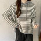 Striped Long-sleeve Hooded Knit Top