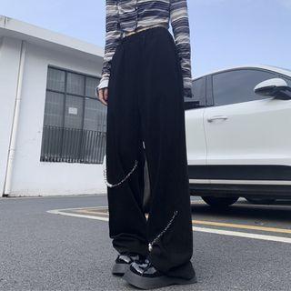 Faux Pearl Chained Wide Leg Pants