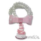Sweet Pink Polka Dots Bow Dolly Cake Charm Pearly Bracelet Pink - One Size