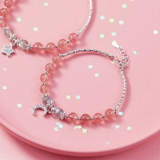 Moonstone Bead Rhinestone Moon / Star Bracelet