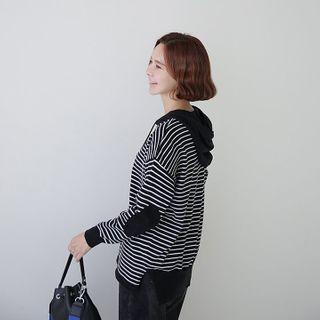 Elbow-patch Stripe Knit Hoodie