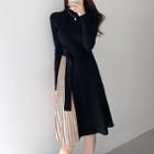 Mock-neck Knit A-line Dress Black - One Size