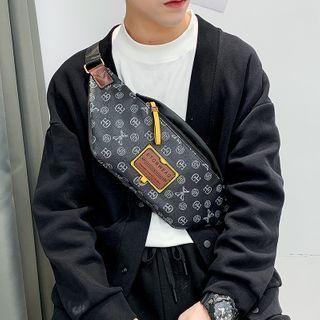 Patterned Faux Leather Belt Bag Black - One Size