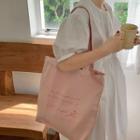 Lettering Embroidered Canvas Tote Bag Pink - One Size