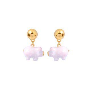 Simple And Cute Plated Gold White Enamel Piglet Stud Earrings Golden - One Size