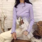 Plain Frilled Long-sleeve T-shirt