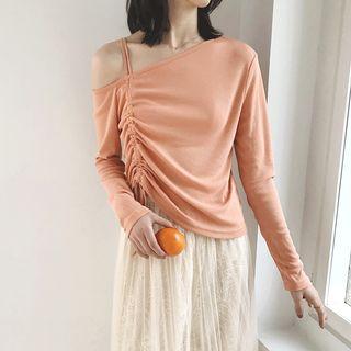 Long-sleeve Cold Shoulder Drawcord T-shirt