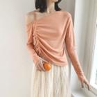 Long-sleeve Cold Shoulder Drawcord T-shirt