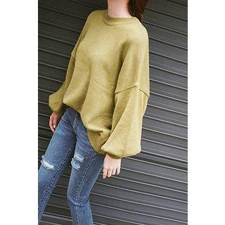 Drop-shoulder Balloon-sleeve Sweater