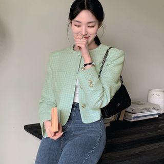 Dual-pocket Crop Tweed Jacket