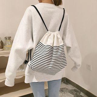 Striped Canvas Drawstring Shopper Bag