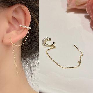 Chained Faux Pearl Cuff Earring 1 Pc - Gold - One Size