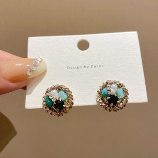 Rhinestone Alloy Earring E4896 - 1 Pair - Aqua Green & Black - One Size