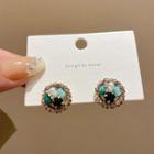 Rhinestone Alloy Earring E4896 - 1 Pair - Aqua Green & Black - One Size