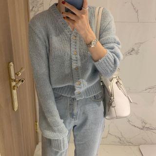 Buttoned Knit Cardigan Airy Blue - One Size