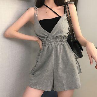 Asymmetric Shoulder Plain Camisole / Drawstring Strap Plain Playsuit
