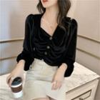 Asymmetric Square Neck Long Sleeve Velvet Top