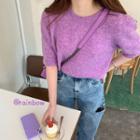 Short Sleeve Knit Top Purple - One Size