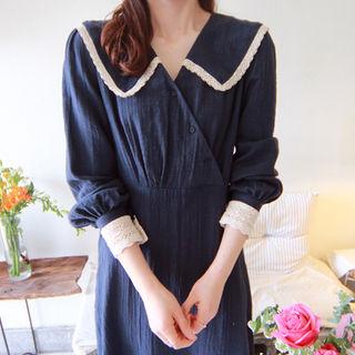 Sailor-collar Lace-trim Midi Dress