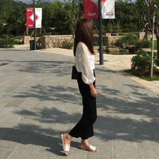 Bishop-sleeve Textured Blouse