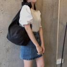 Tie-strap Canvas Zip Hobo Bag