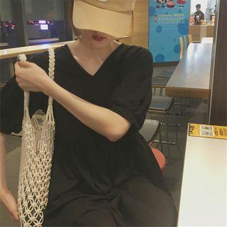 Cross Back Elbow-sleeve Midi T-shirt Dress