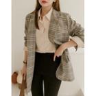 Peaked-lapel Longline Plaid Blazer