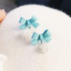 Bow Faux Pearl Dangle Earring 1 Pair - Blue & White - One Size